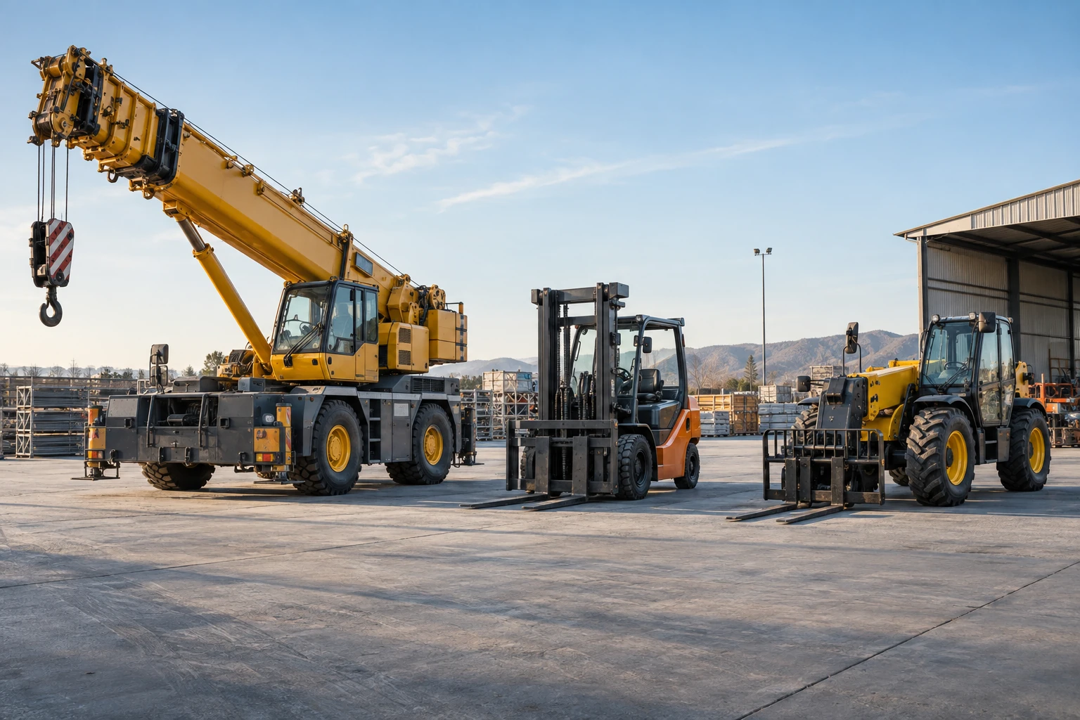 Construction machinery in the ADSO rental yard