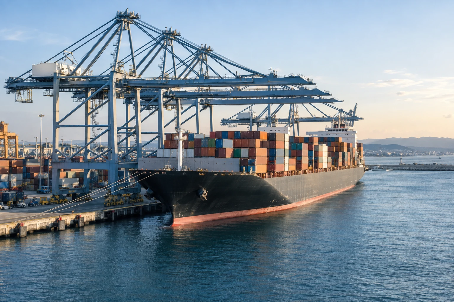 A container ship alongside at Jebel Ali port